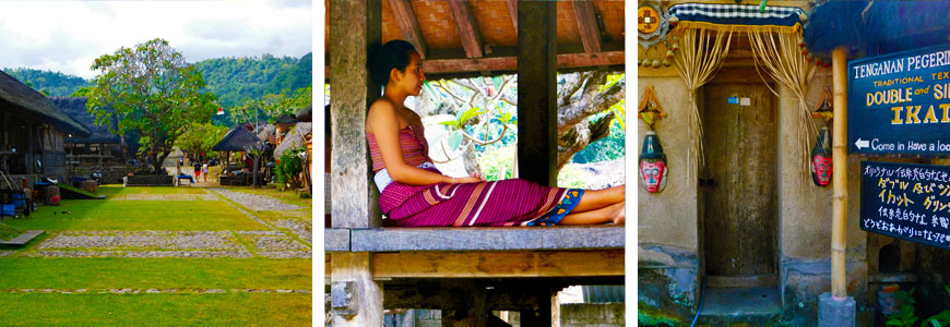 綺麗なトゥガナン村と休憩するトゥガナン村の少女