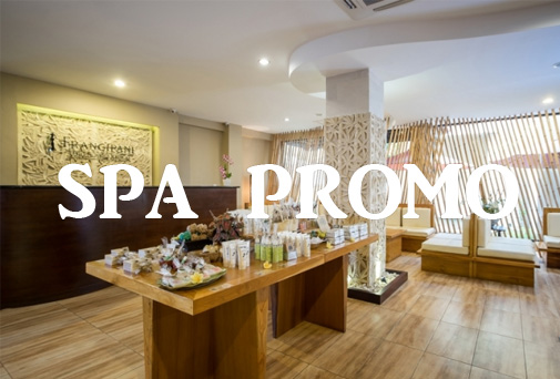 フランジパニのレセプションカウンターバックにSPA PROMOの文字