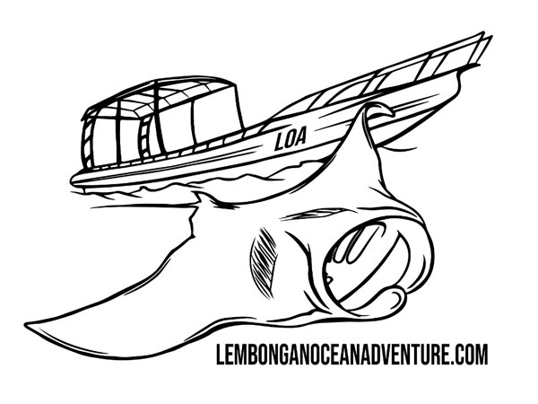 レンボンガンオーシャンアドベンチャー社の船とマンタのイラストロゴ